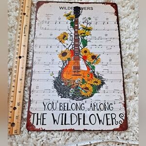 Guitar flower power aluminum sign